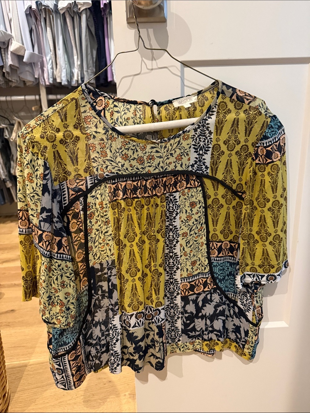 Velvet by Graham & Spencer Yellow Multi Patchwork Printed Blouse